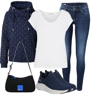 outfit mit Modra/Temno Modra Hlača velika velikost/Pajkice Velika Velikost Pepe Jeans "Pomladanski Outfit"