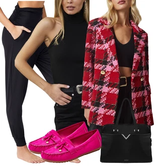 outfit mit Črna Hlača za Obleko/Harem Hlača/Slip-on Hlača/Trening Hlača/Svilenkasta Hlača/Široka Hlača Baggy Hlače/Jersey Hlača/Moderni hlačni kostim/Eleganten hlačni kostim/Trenirka/Jogger Hlača/Športne hlače/Športno eleganten hlačni kostim LOS OJOS "Pomladanski Outfit"