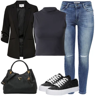 outfit mit Oranžna/Črna/Krem Superga Poletne superge/Ozka Superga/Usnjene superge/Skate Obutev/Superge Luknjasta/Superge Nizka Guess "Pomladanski Outfit"