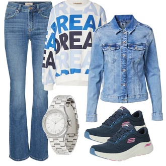 outfit mit Temno modra/Svetlo modra/Modra Športni copat Tekaški copat/Fitnes copat/Tekaški čevelj/Teniški copat/Fitnes copat Skechers "Pomladanski Outfit"