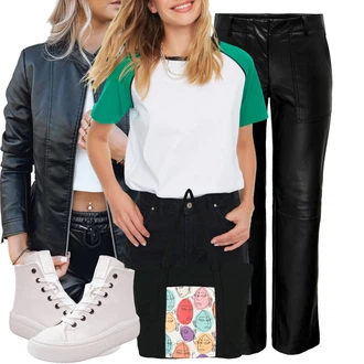 Bootcut outfit mit Črna Kavbojke z Razporkom/Ravne Kavbojke/Culotte Kavbojke/Plisirane Kavbojke/Motoristične Kavbojke/Zimska jakna/Moška Usnjena Jakna/Termodžinsi/Moška majica Only "Pomladanski Outfit"
