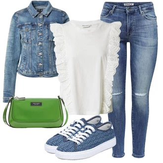 outfit mit Modra/Svetlo modra/Temno modra Women's Casual shoes/Platnena Superga/Superge z Bleščicami/Superge Luknjasta/Poletne superge/Ozka Superga/Superge Nizka Rieker "Pomladanski Outfit"