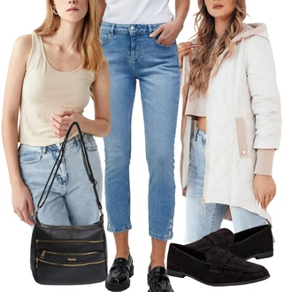 Z biseri outfit mit Khaki/Bež/Rjava Kratki top/Odrezana majica brez rokavov/Majica brez rokavov/Moški čevlji/Kratka majica/Klasična Dolžina DeFacto "Pomladanski Outfit"