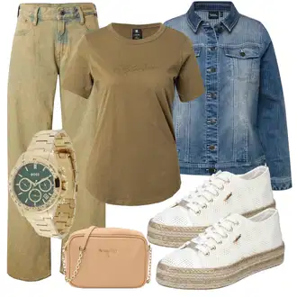 outfit mit Khaki/Rjava Dad Kavbojka/Široke Kavbojke/Usnjena Moška Jakna/Mom Jean/Formalna Srajca/Moška Usnjena Jakna/Vintage kavbojke/Široke Kavbojke G-Star Raw "Pomladanski Outfit"