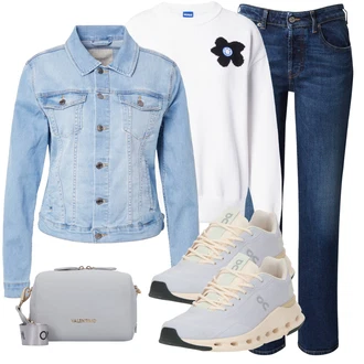 outfit mit Svetlo modra/Bela/Bež/Svetlo siva/Siva Športni copat Tekaški čevelj/Teniški copat/Tekaški copat/Gimnastični čevelj ON "Pomladanski Outfit"