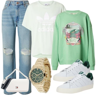Poletje outfit mit Svetlo modra Kavbojke z Razporkom/Girlfriend Kavbojke/Kavbojke z Luknjo/Dad Kavbojka/Vintage kavbojke/Usnjene jakne/Boyfriend Kavbojke hugo blue "Pomladanski Outfit"