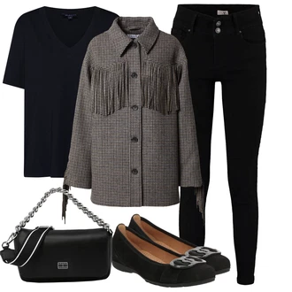 Stari denar outfit mit Temno modra Srajca & majica velike velikosti/Majica & Top/Bluza velika velikost/Bluza in Tunika Tunika SELECTED FEMME "Pomladanski Outfit"Look: Nor, Stari denar, Prevelik, Unisex