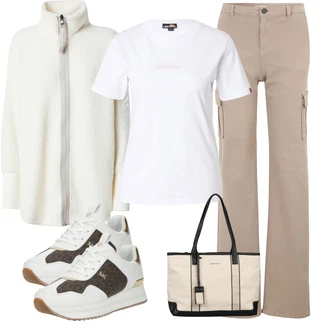 outfit mit Krem/Bela/Roza Srajca & majica velike velikosti/Bluza velika velikost Ellesse "Pomladanski Outfit"