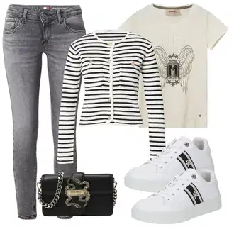outfit mit Bela/Temno modra/Krem Teddy Superga/Ozka Superga/Superge Luknjasta/Usnjene superge/Superge Nizka Tommy Hilfiger "Pomladanski Outfit"