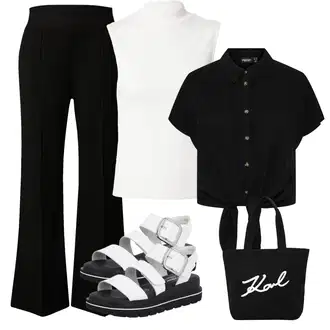 Z mašnjo outfit mit Črna Bluza in Tunika/Srajca/Bluza velika velikost Pieces "Pomladanski Outfit"