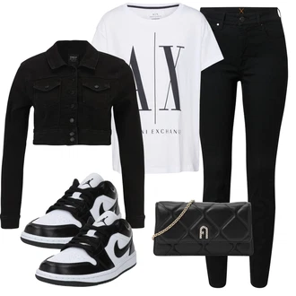 outfit mit Bela/Svetlo siva/Temno modra/Zelena Srajca & majica velike velikosti/Majica & Top/Bluza velika velikost Armani Exchange "Pomladanski Outfit"
