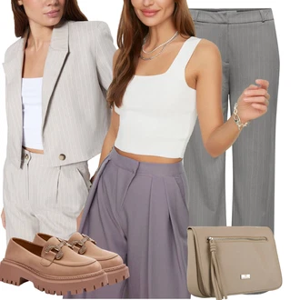 Kulotke outfit mit Temno siva/Siva/Svetlo siva Kavbojke Formalna Srajca/Culotte Kavbojke/Široke Kavbojke/Plisirane Kavbojke/Široke Kavbojke Only "Pomladanski Outfit"
