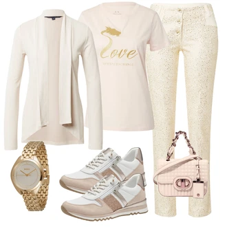 outfit mit Khaki/Roza/Rjava/Bež Majica & Top Casual Majica/Lepa Majica/Beseda na majici/Majica za spanje/Majica s kratkimi rokavi/Grafična majica Armani Exchange "Pomladanski Outfit"