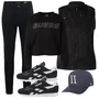 Črna Prešite Oversized pulover outfiti za dame image