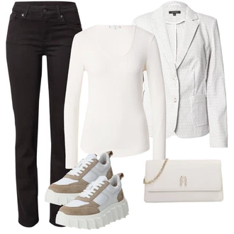 outfit mit Krem/Bela Bluza in Tunika/Pletene velika velikost/Bluza velika velikost Tommy Hilfiger "Pomladanski Outfit"