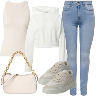 outfit mit Khaki/Bež/Rjava/Bela Športna majica/Klasična Dolžina/Majica brez rokavov/Pleteni vrh/Moški čevlji levi's ® "Pomladanski Outfit"