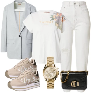 outfit mit Khaki/Krem/Bela Hlača velika velikost Tommy Jeans "Pomladanski Outfit"