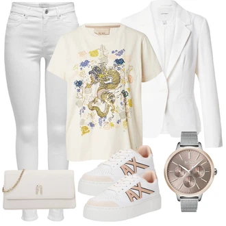 outfit mit Siva/Krem/Bela/Srebrna Kavbojke Visokega Pasu/Usnjena Jakna/Capri Kavbojke/Gležnarji/Termodžinsi/Kavbojke z Razporkom/Push up Kavbojke/Usnjene Čevlje/Ženske 7/8 Kavbojke Only "Pomladanski Outfit"