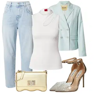 Prevelik, Vintage outfit mit Svetlo modra/Modra/Turkizna Usnjena jakna za moške/Kratek Blejzer/Eleganten Blazer MOS MOSH "Poslovna oblačila"Look: Plemenita, Delovna oblačila, Preppy, Pametno priložnostno, Vintage