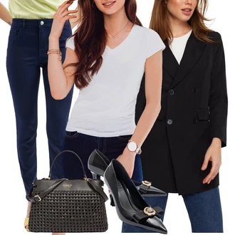 Plemenita outfit mit Temno modra/Modra Zimska jakna/Termodžinsi/Usnjene Čevlje/Ozke Kavbojke/Push up Kavbojke/Kavbojke Visokega Pasu/Motoristične Kavbojke orsay "Poslovna oblačila"Look: Preproste, Fancy, Modernen, Eleganten, Klasična, Brez šivov, Priložnostne, Plemenita, Delovna oblačila