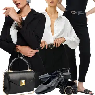 outfit mit Rjava/Bela/Škrlatna/Oranžna Obrezana majica/Poslovna srajca/Srajčna Bluza/Musselin srajca koton "Poslovna oblačila"