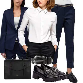 Plemenita outfit mit Bela/Rjava/Škrlatna/Krem Slim Fit Bluza/Bluza brez železa/Poslovna Bluza/Bluza z Peter Pan ovratnikom nife "Poslovna oblačila"Look: Plemenita, Pametno priložnostno