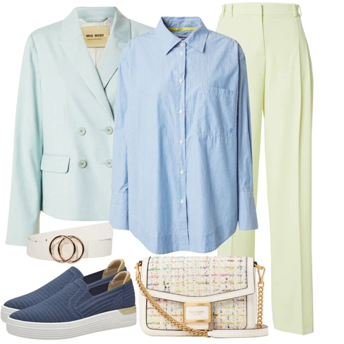 Svetlo modra Blazer kombinirajte z Svetlo modra/Modra/Turkizna Blejzerji z Dvojnim Zapenjanjem/Oprijet Blazer/Klasični Blazer/Kratek Blejzerji/Blejzerji Jakna/Eleganten Blazer MOS MOSH, PATRIZIA PEPE, Armedangels, Pastelne barve Torbe za čez ramo kate spade, S.Oliver, About You