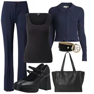 outfit mit Črna/Bela Črpalka na Platformi/Čevelj s Platformo/Čevelj s trakom/Veganski čevelj/T-steg črpalka/Čevelj Mary Jane Tamaris "Poslovna oblačila"