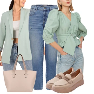 outfit mit Modra/Svetlo Modra Mom Jean/Dad Kavbojka/Girlfriend Kavbojke/Odrezane Kavbojke/Formalna Srajca/Gležnarji/Zožene Kavbojke/Boyfriend Kavbojke Only "Poslovna oblačila"