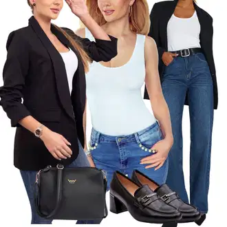 90. leta, Stil outfit mit Usnjena Moška Jakna/Široke Kavbojke/Široke Kavbojke/Formalna Srajca/Mom Jean Trendyol "Poslovna oblačila"Look: 90. leta, Priložnostne, Kul, Prevelik, Pametno priložnostno