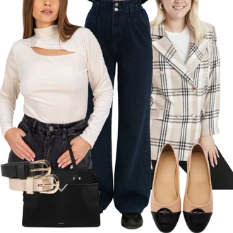 Visok pas outfit mit Culotte Kavbojke/Usnjena Moška Jakna/Trenirka Jeans/Moška Usnjena Jakna/Široke Kavbojke Trendyol "Poslovna oblačila"