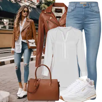 Outfit Inspo Poletje mit Črna/Krem/Rjava/Rdeča Usnjena Bomber Jakna/Vintage usnjena jakna/Usnjena Jakna/Jakna iz Umetnega Usnja ps paul smith, Debele Superge yaya by hotiç, Bela/Rjava/Krem/Škrlatna Srajčna Bluza/Musselin srajca happiness İstanbul "Poslovni Sproščen Videz"