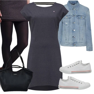 Outfit s Šedá/Tmavě modrá/Tmavě šedá Tričkové šaty/Pouzdrové Šaty/Žerzejové Šaty/Bavlněné Šaty/Šaty S Rovným Střihem loap "Praktický vzhled"