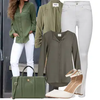 90-ich, Stil Outfit sa Tamnozelena/Kaki/Siva/Smeđa Bluza s gumbom/Duga Bluza/Bluza Dugih Rukava/Tunika Majica/Slip-on Bluza/Bluza s Podignutim Ovratnikom/Svilena bluza/Poslovna Bluza/Bodija Bluze/Jednobojna Bluza/Kožna jakna/3/4 Bluza Vila "Odličan za slobodno vrijeme"Look: klasický, Lagano, Stil