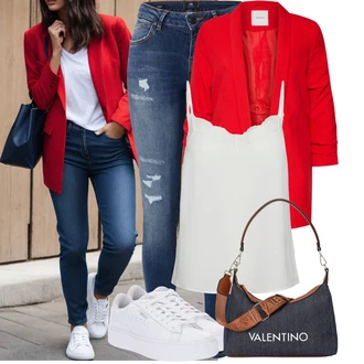 Outfit s Červená/Tmavě červená Oversize Sako/Boyfriend Sako/Dlouhý Sako/Teplákový blejzr/Kožená bunda pro muže Pieces "Lehký outfit"