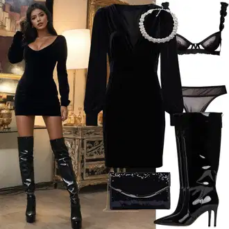 Outfity na Nový rok s Černá Košilové šaty/Halenkové Šaty/Sametové Šaty/Manšestrové Šaty A Lot Less "Přes Koleno Sexy Vzhled"