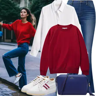 Outfit Inspo Poletje mit Bela Teddy superga/Usnjene superge/Superge Nizka/Ozka superga/Superge Luknjasta/Superge Z Bočno Zadrgo/Poletne superge MICHAEL Michael Kors, Roza/Rdeča Pulover Nicki/Fini Pleteni Pulover/Vintage pulover/Pleteni Pulover/Preprost Pulover/Osnovni Pulover/Kratek Pulover/Pulover Carmen/Pulover z Izrezom/Volnen Pulover/Pulover z Okroglim Izrezom MICHAEL Michael Kors, Rjava/Črna/Škrlatna/Bela Srajčna Bluza/Poslovna srajca/Srajca za prosti čas/Poslovna srajca olalook "Pulover v slogu 90-ih let"