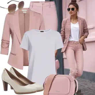 Outfit sa Pink Kratki Sako/Sakoi za Bluzu/Dvoredni Sako/Kožna jakna za muškarce/Boyfriend Sako/Kožna jakna za muškarce Trendyol "Ružičasti poslovni izgled"
