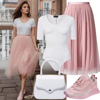 Vjenčanje Outfit sa Crvena/Krem/Pink/Bijela Duga Suknja od tila/Midi Suknja od tila/Cvjetna Suknja/Suknja Za Svatove Vjenčanje/Suknja od tila/Slojevita Suknja orsay "Sanjarska odjeća s bodijima i tiljnim suknjama"Look: Vrtne zabave, Gala, Majčin dan, Posebne prigode, Vjenčanje, Koncer, Matični ured