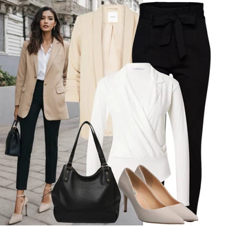Outfit sa Crna Hlača sa Stremenom/Hlače Visokog Struka/Paperbag Hlača/Pletena Tajica VERO MODA "Opušteni izgled"