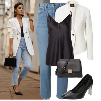 Outfit sa Bijela/Crna/Smeđa Udobna pumpa/Salonka Na Visoku Petu/Salonka S Otvorenim Petom/Poslovna Obuća/Pumpica S Visokim Prednjim Dijelom/Salonka & Visoki Pet Guess "Outfit za sastanke"