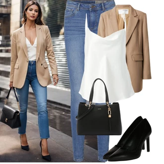 Vysoké Podpatky Outfit s Černá/Bílá/Hnědá Calvin Klein "Vkusný outfit na konference"