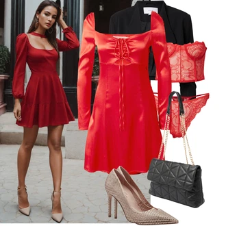 Saten Outfit sa Crvena/Pink Božićna haljina/Haljina od Satena Calvin Klein Jeans "Prekrasni proljetni outfiti"