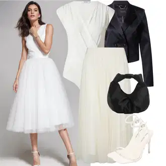 Vjenčanje Outfit sa Krem/Bijela/Žuta Duga Suknja od tila/Midi Suknja od tila/Suknja Za Matični Ured/Suknja od tila/Suknja Za Svatove Vjenčanje/Vjenčana Suknja JOOP! "Moderna kombinacija za proljeće"Look: Krštenje, Matični ured, Koncer, Brvnare, Posebne prigode, Vjenčanje