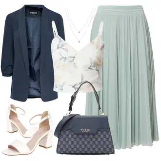 Outfit s Světle zelená/Světle modrá/Zelená 50tého Léta Sukně/Sukně do Délky Lýtka/Křesťanská Sukně/Italská Sukně/Dlouhá Sukně/Midi Sukně/Moderní Sukně/Plisovaná sukně/Sukně Pro Matriku/Sukně Pro Svatebního Hosta guido maria kretschmer women "Elegantní vzhled"
