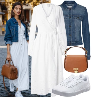 Outfit s Bílá/Krémová Košilové šaty/Občanské šaty/Zavinovací Šaty/Mušelínové šaty/Šaty S Kosticí/Bavlněné Šaty/Francouzské šaty yas "Stylový look na jaro"