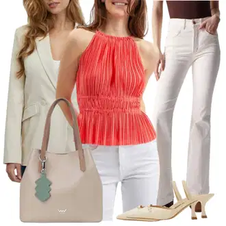 Outfit sa Crvena/Pink Bluza bez rukava/Plisirana Bluza/Bluza Vrh orsay "Lagani proljetni outfiti"