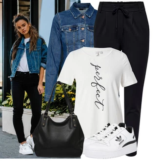 Jaro Outfit s Modrá/Tmavě modrá/Světle modrá/Pastelové barvy Krátké Džínové Bundičky/Džínové Bund VERO MODA "Volnočasový outfit na Jaro"