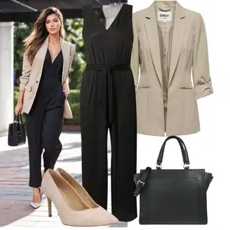 Šik Svatovski gost Outfit sa Crna/Siva Elegantni Kombinezon/Kombinezon s halterima/Ljetni Kombinezon/Kombinezon širokih nogavica About You "Jedinstveni odjevni stil"Look: Šik