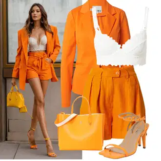 Vysoké Podpatky Outfit s Oranžová/Žlutá Sandály Páskový Sandál/Lodička S Páskem/Sandály na hřídeli/Sandál s podpatkem/Bota Na Podpatku/Sandál Na Podpatku Karolina Kurkova Originals "Stylový outfit na jaro"